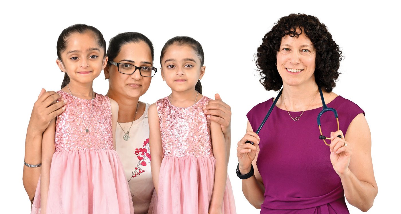 (l-r): Mani Kaur with her twins, Sharan and Sargun, with Dr. Rachel Pearl