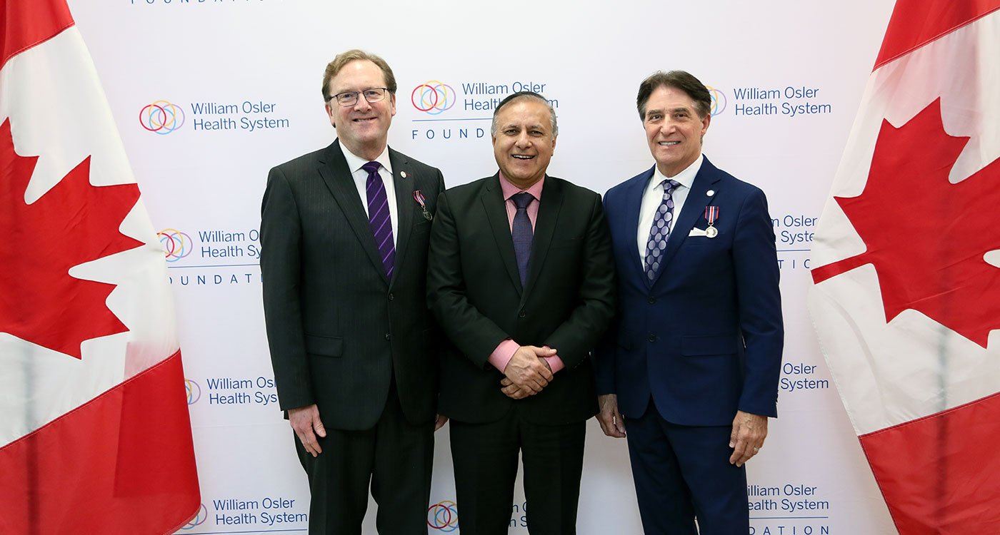 (l-r): Ken Mayhew, President and CEO, William Osler Health System Foundation; Shafqat Ali, Member of  Parliament for Brampton Centre; Dr. Frank Martino, President and CEO, William Osler Health System