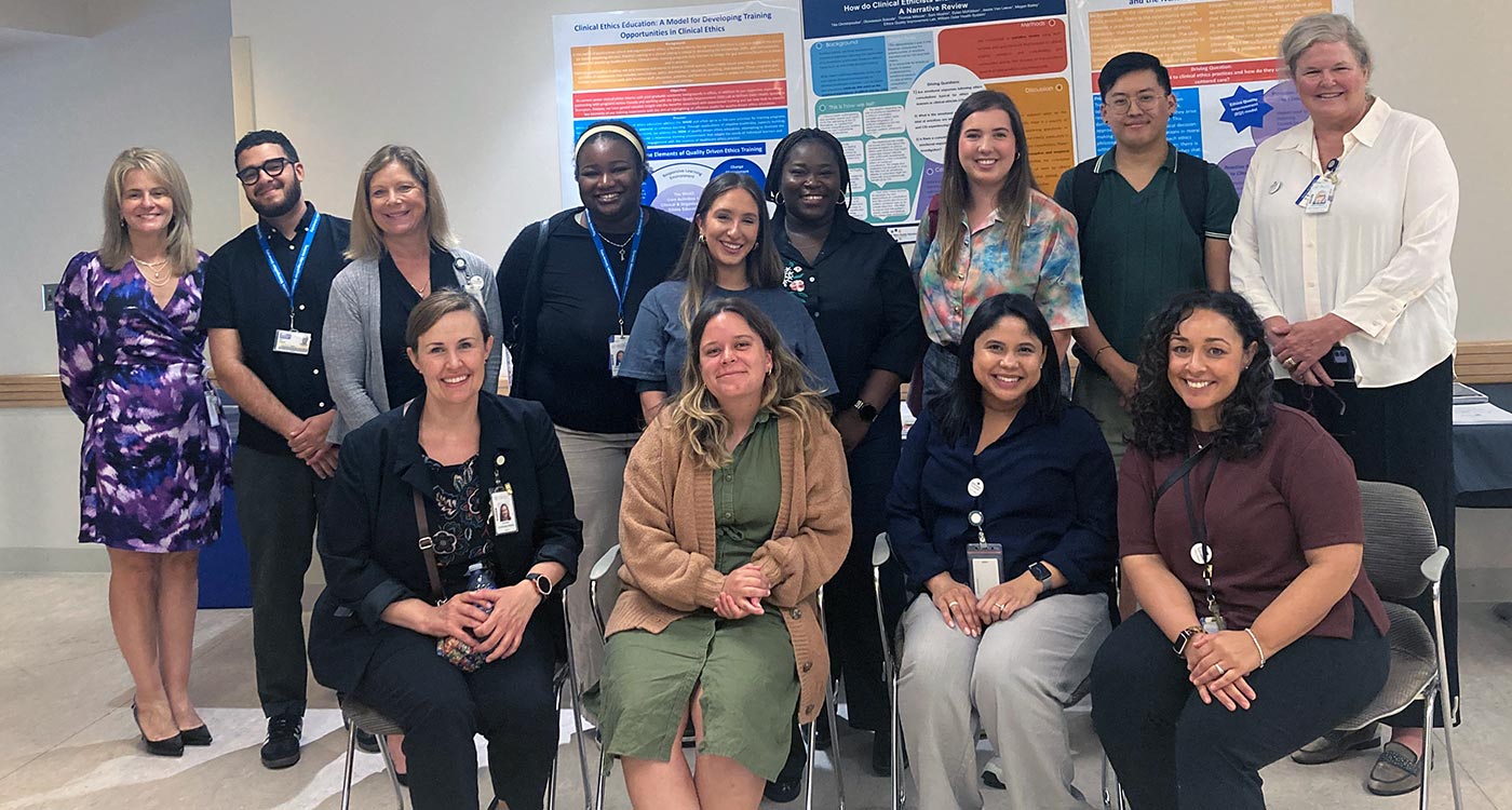 Ethics team with their 2024 interns at the first annual Clinical Ethics internship symposium