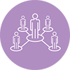 Icon of five people standing on circles that are connected